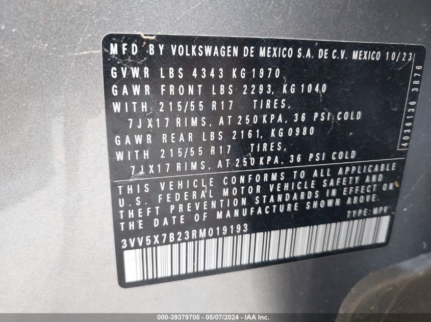 2024 VOLKSWAGEN TAOS 1.5T S - 3VV5X7B23RM019193