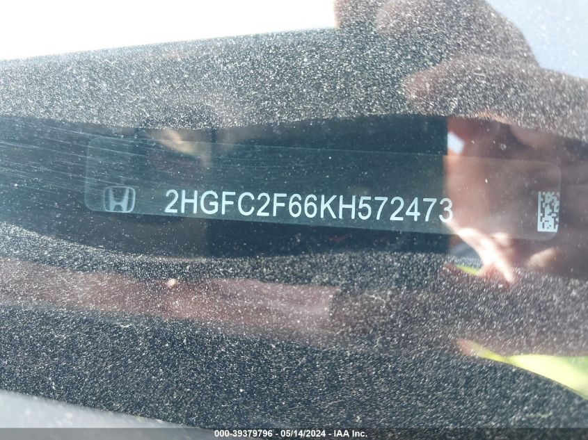 2019 Honda Civic Lx VIN: 2HGFC2F66KH572473 Lot: 39379796