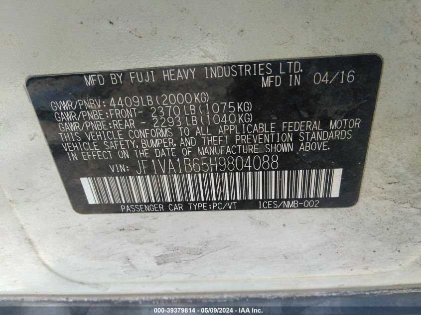 JF1VA1B65H9804088 2017 Subaru Wrx