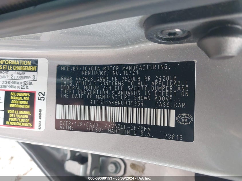 2022 TOYOTA CAMRY SE/SE NIGHT SHADE - 4T1G11AK6NU005264