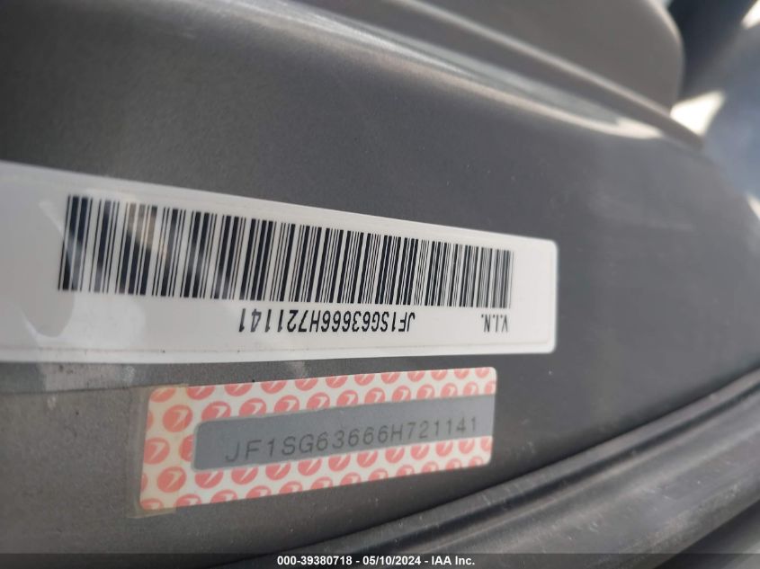 2006 Subaru Forester 2.5X VIN: JF1SG63666H721141 Lot: 39380718