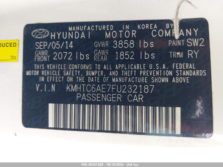 2015 HYUNDAI VELOSTER TURBO - KMHTC6AE7FU232187