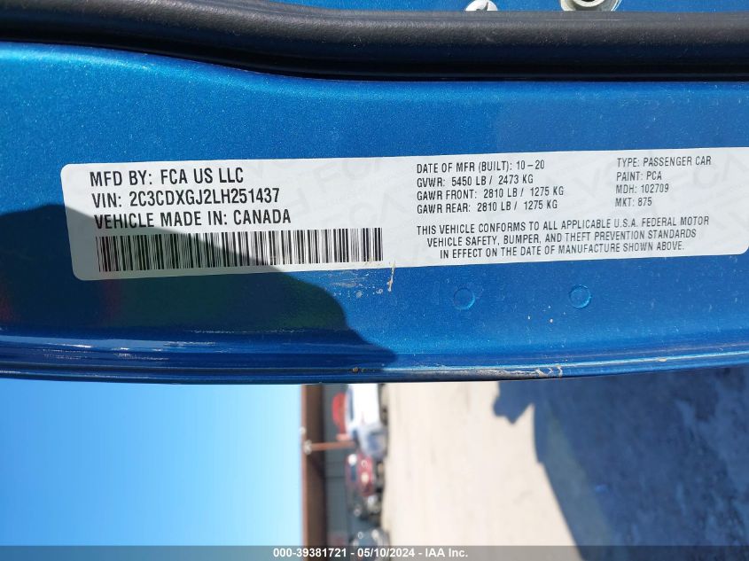 2020 Dodge Charger Scat Pack Widebody Rwd VIN: 2C3CDXGJ2LH251437 Lot: 39381721