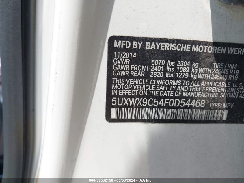 2015 BMW X3 XDRIVE28I - 5UXWX9C54F0D54468