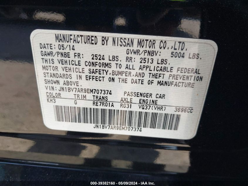 2014 INFINITI Q50 PREMIUM/SPORT - JN1BV7AR9EM707374