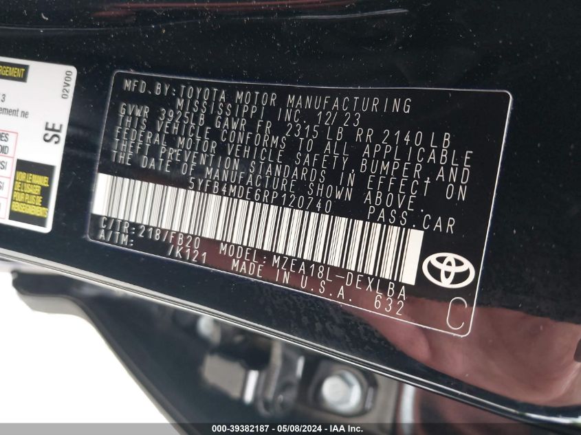 2024 TOYOTA COROLLA LE - 5YFB4MDE6RP120740