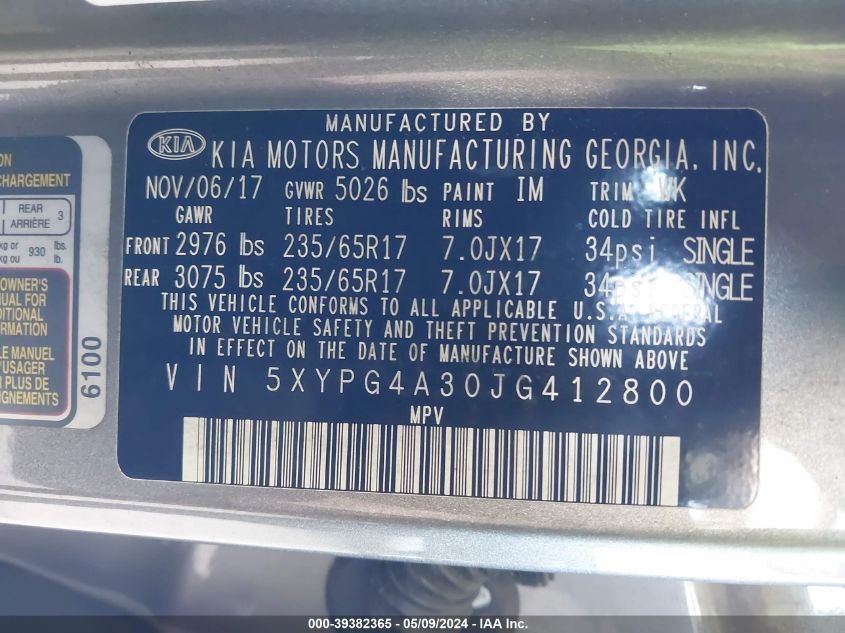 2018 KIA SORENTO LX/L - 5XYPG4A30JG412800