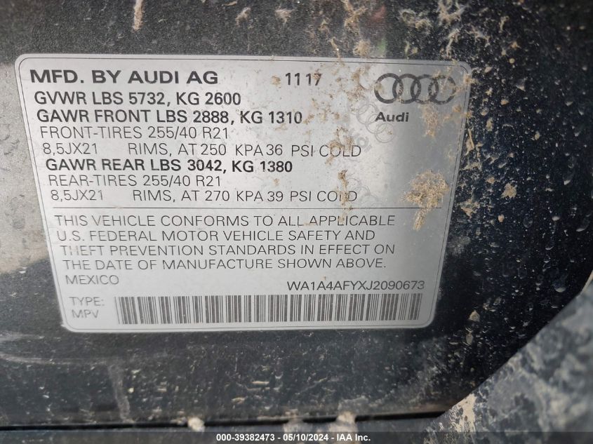 2018 Audi Sq5 3.0T Premium Plus VIN: WA1A4AFYXJ2090673 Lot: 39382473