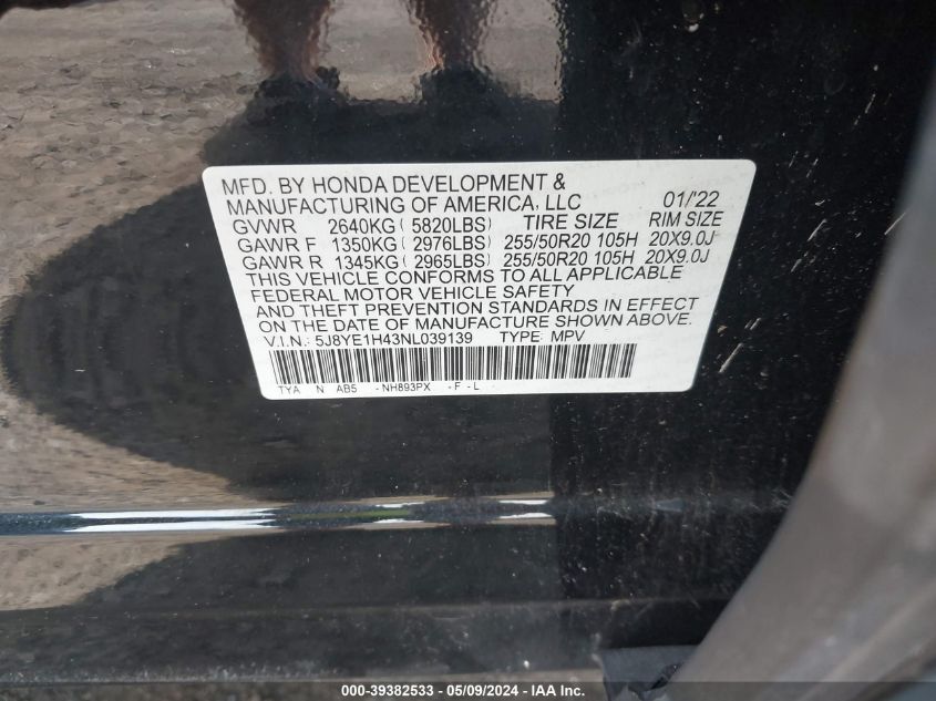 5J8YE1H43NL039139 2022 Acura Mdx Technology Package