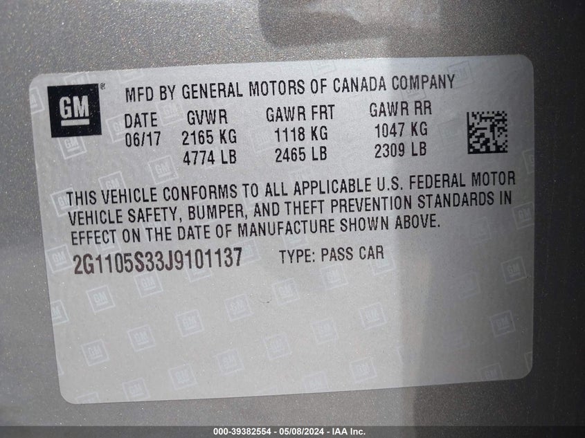 VIN 2G1105S33J9101137 2018 CHEVROLET IMPALA 1LT