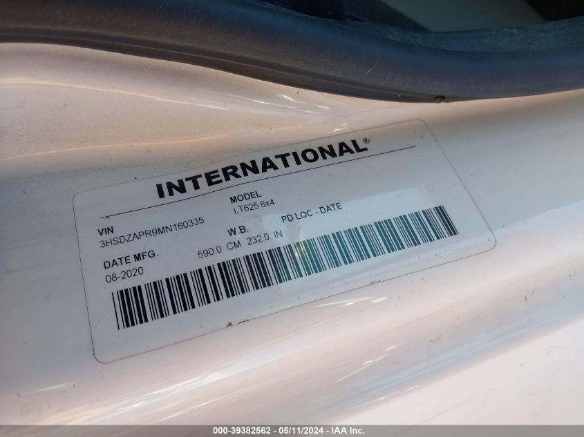 2021 International Lt *Ors* VIN: 3HSDZAPR9MN160335 Lot: 39382562