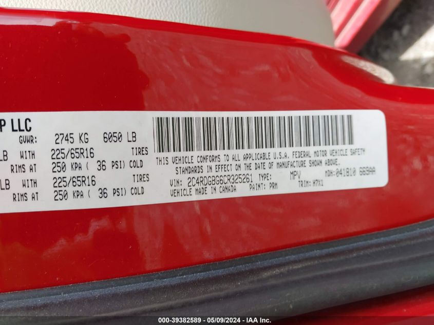 2012 Dodge Grand Caravan Se/Avp VIN: 2C4RDGBG6CR325261 Lot: 39382589