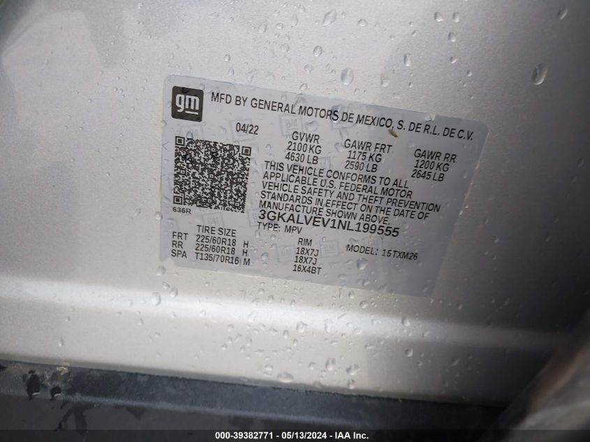 2022 GMC Terrain Awd Slt VIN: 3GKALVEV1NL199555 Lot: 39382771