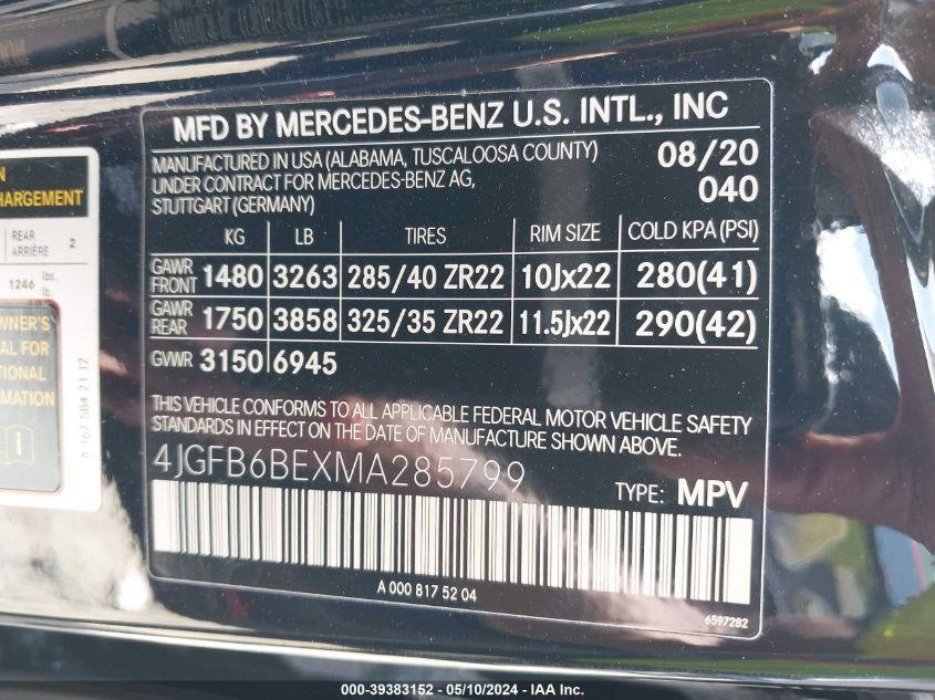 2021 Mercedes-Benz Amg Gle 53 4Matic VIN: 4JGFB6BEXMA285799 Lot: 39383152