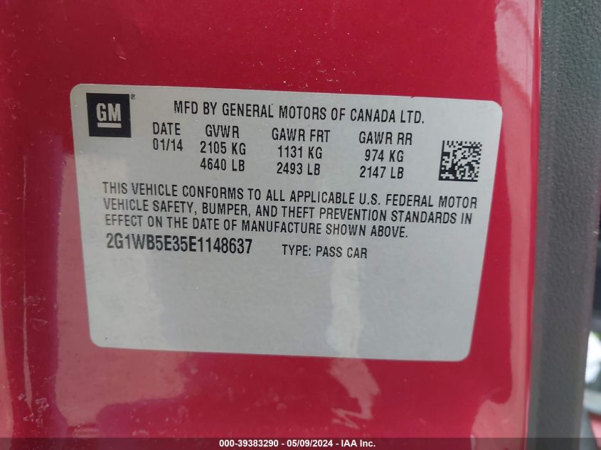 2014 Chevrolet Impala Limited Lt VIN: 2G1WB5E35E1148637 Lot: 39383290
