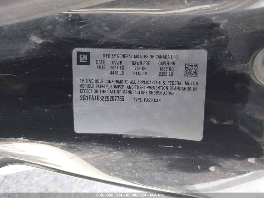 2014 Chevrolet Camaro 2Ls VIN: 2G1FA1E32E9207785 Lot: 39383314