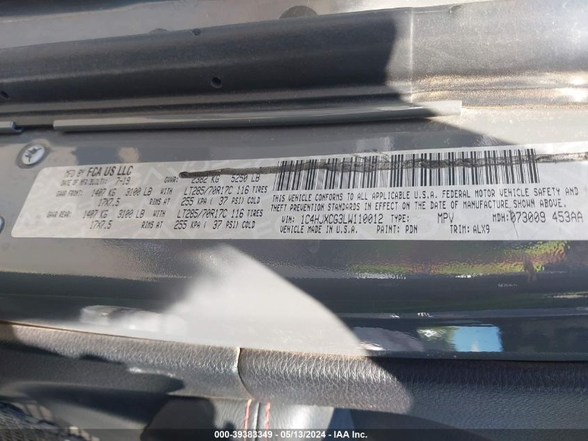 2020 Jeep Wrangler Rubicon 4X4 VIN: 1C4HJXCG3LW110012 Lot: 39383349