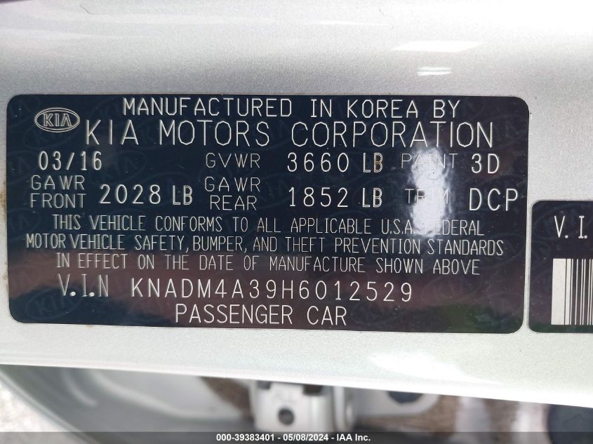 KNADM4A39H6012529 | 2017 KIA RIO