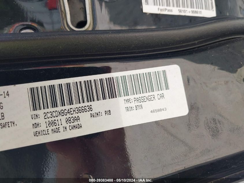 2014 Dodge Charger Se VIN: 2C3CDXBG4EH366636 Lot: 39383488