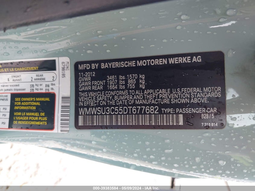 2013 MINI HARDTOP COOPER - WMWSU3C55DT677682