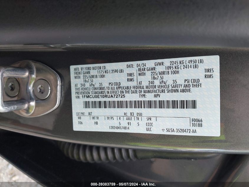 2024 FORD ESCAPE PHEV - 1FMCU0E10RUA72725