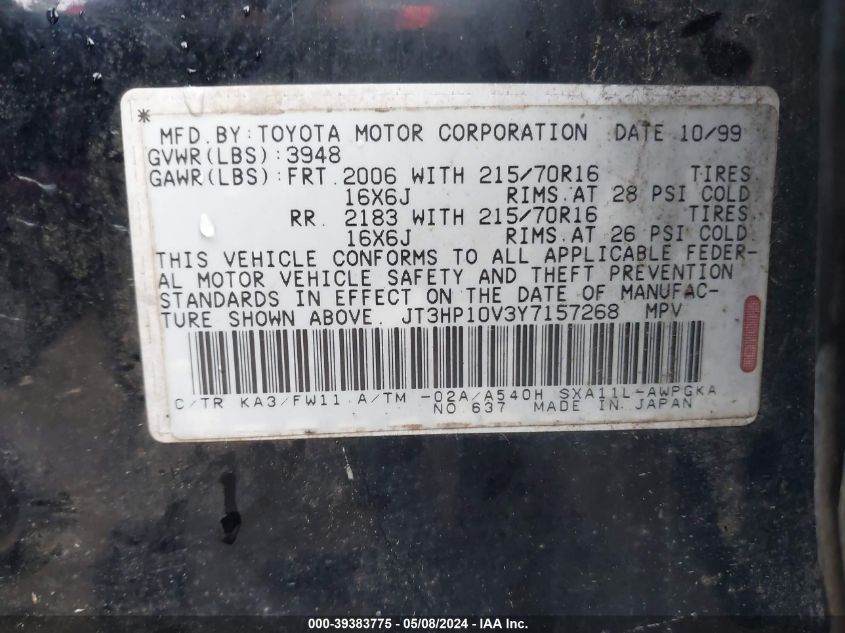 JT3HP10V3Y7157268 | 2000 TOYOTA RAV4