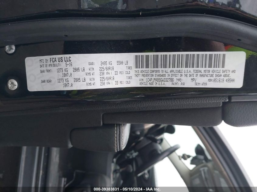 2016 Jeep Cherokee Altitude VIN: 1C4PJMAB9GW332786 Lot: 39383831