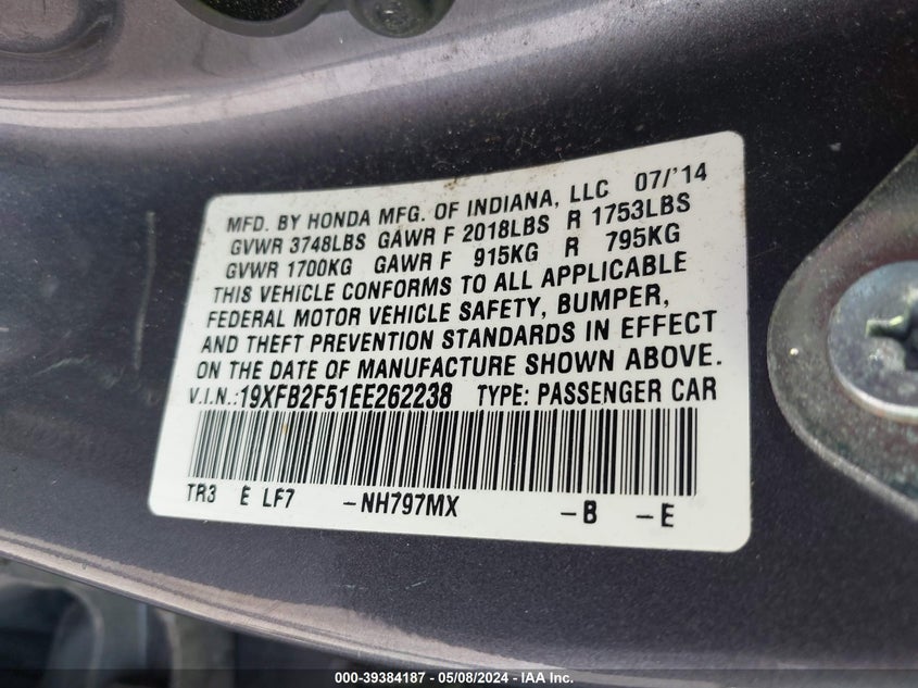 2014 HONDA CIVIC LX - 19XFB2F51EE262238