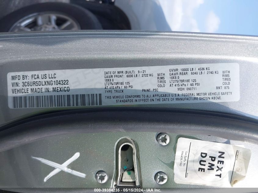 2022 RAM 2500 BIG HORN/LONE STAR - 3C6UR5DLXNG104322
