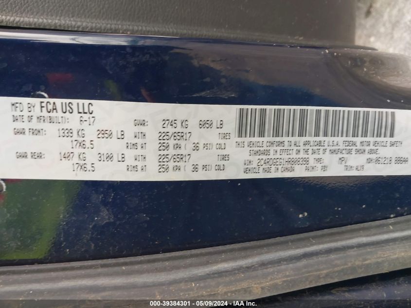 2017 Dodge Grand Caravan Gt VIN: 2C4RDGEG1HR808398 Lot: 39384301