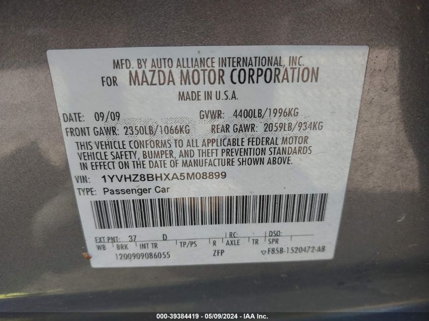 2010 Mazda Mazda6 I Sport VIN: 1YVHZ8BHXA5M08899 Lot: 39384419