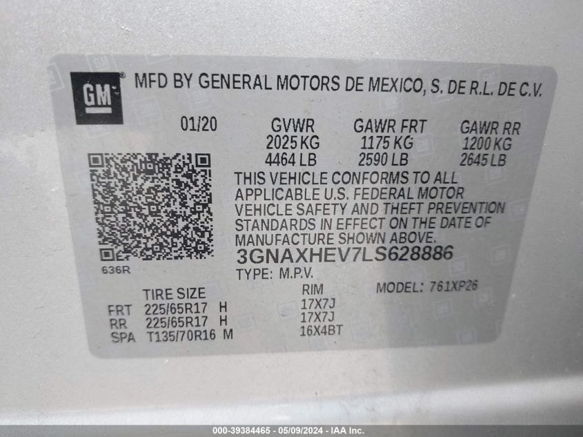 2020 CHEVROLET EQUINOX FWD LS - 3GNAXHEV7LS628886