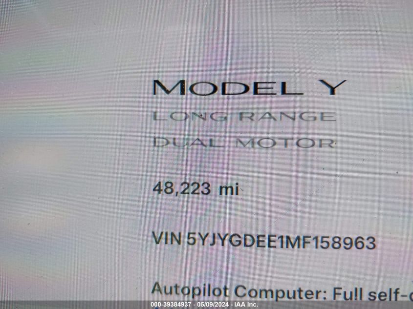 2021 TESLA MODEL Y - 5YJYGDEE1MF158963