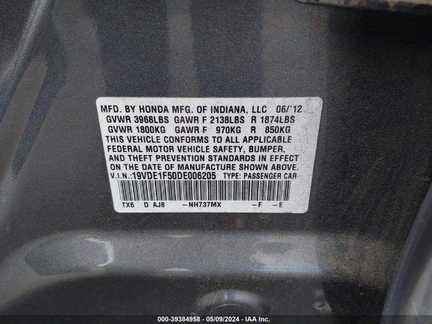 2013 ACURA ILX 2.0L - 19VDE1F50DE006205