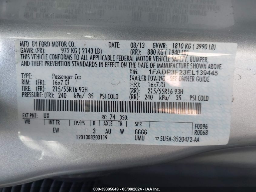 2014 FORD FOCUS SE - 1FADP3F23EL139445