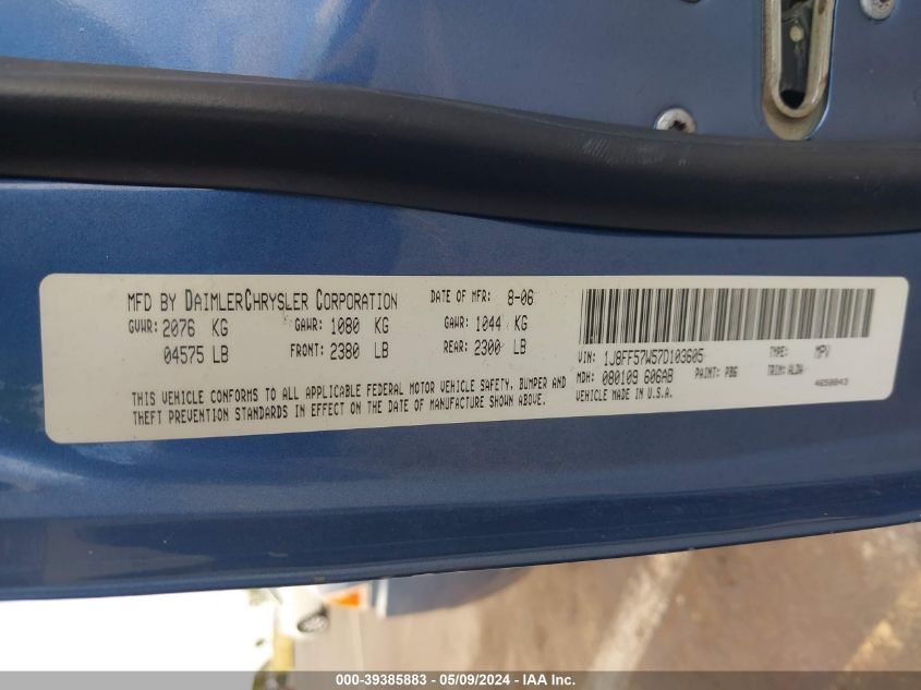 2007 Jeep Compass Limited VIN: 1J8FF57W57D103605 Lot: 39385883