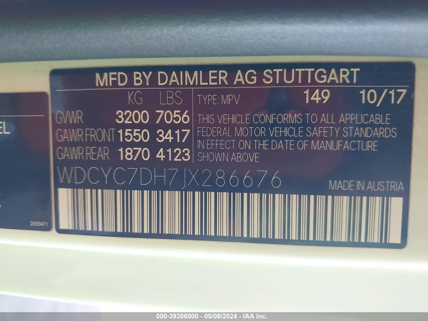 2018 MERCEDES-BENZ AMG G 63 VIN: WDCYC7DH7JX286676