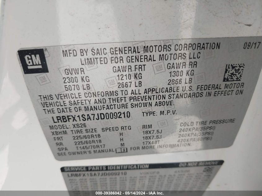 2018 Buick Envision Essence VIN: LRBFX1SA7JD009210 Lot: 39386042