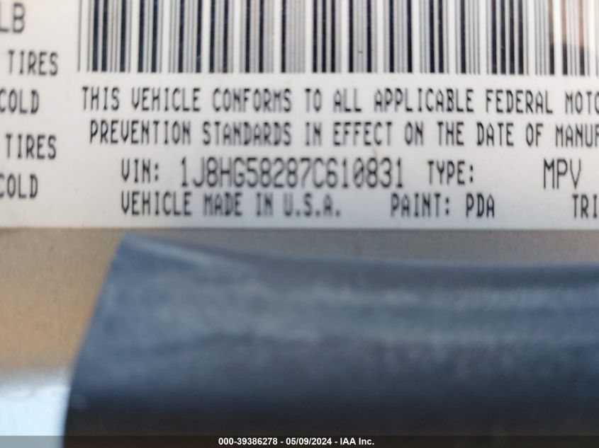 2007 Jeep Commander Limited VIN: 1J8HG58287C610831 Lot: 39386278