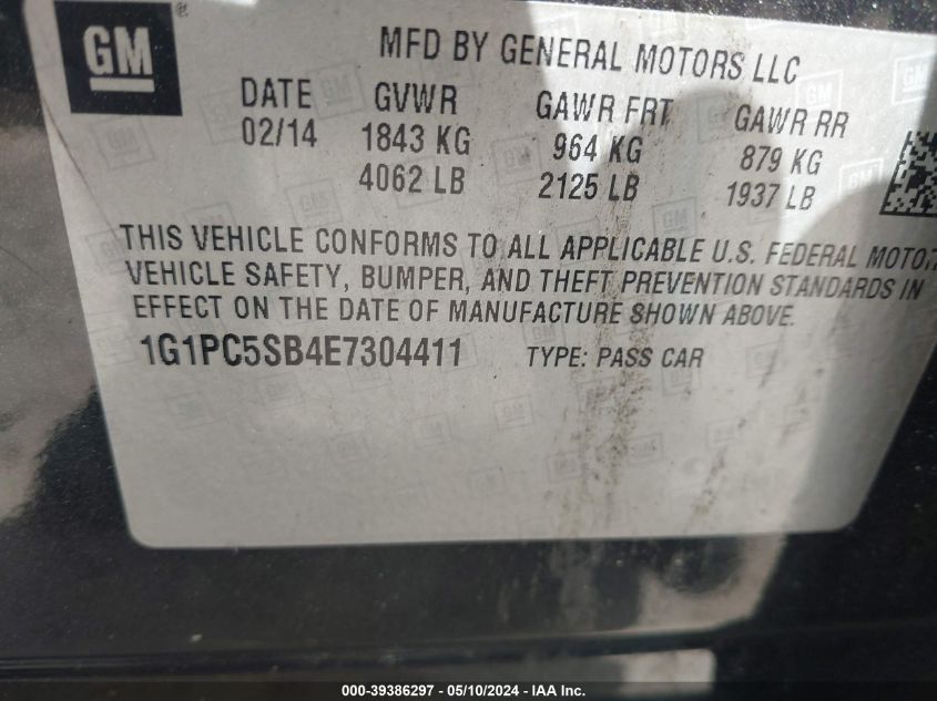 2014 Chevrolet Cruze 1Lt Auto VIN: 1G1PC5SB4E7304411 Lot: 39386297