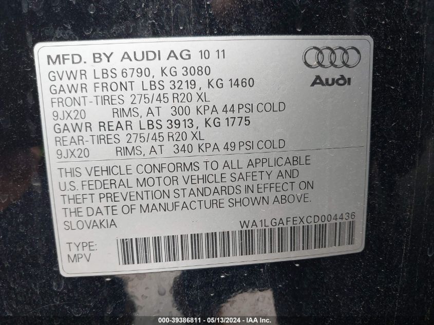 WA1LGAFEXCD004436 2012 Audi Q7 3.0T Premium