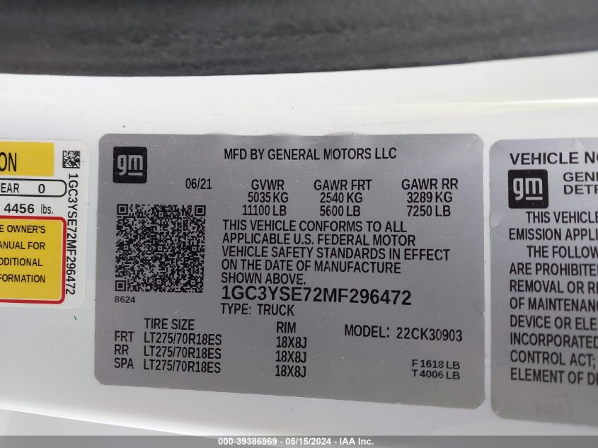 2021 Chevrolet Silverado 3500Hd 4Wd Regular Cab Long Bed Wt VIN: 1GC3YSE72MF296472 Lot: 39386969