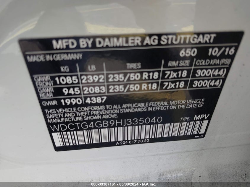 2017 MERCEDES-BENZ GLA 250 4MATIC - WDCTG4GB9HJ335040