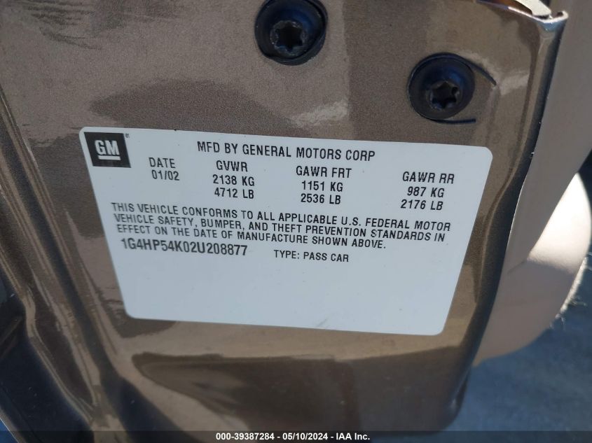 2002 Buick Lesabre Custom VIN: 1G4HP54K02U208877 Lot: 39387284