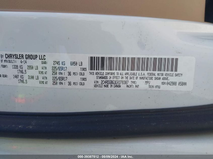 2014 DODGE GRAND CARAVAN SE - 2C4RDGBG3ER378387