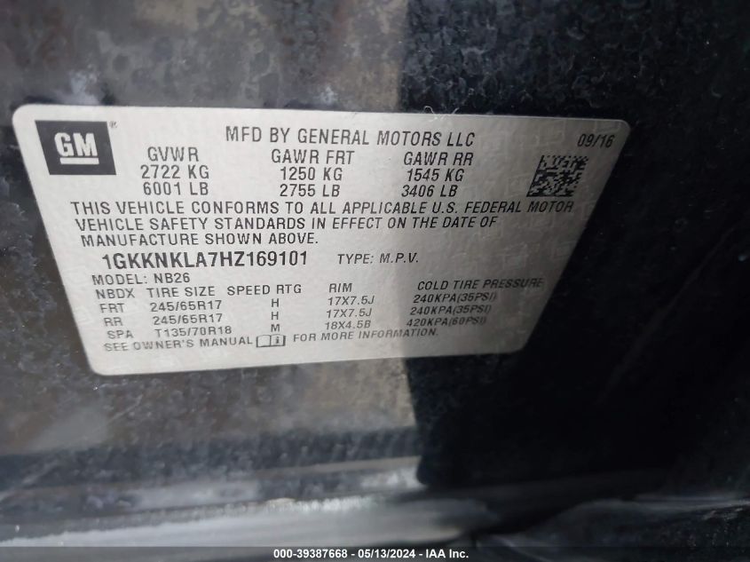 1GKKNKLA7HZ169101 2017 GMC Acadia Sle-1