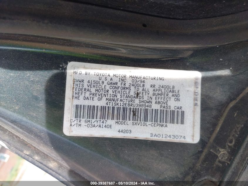 4T1SK12E8RU39894 1994 Toyota Camry Le