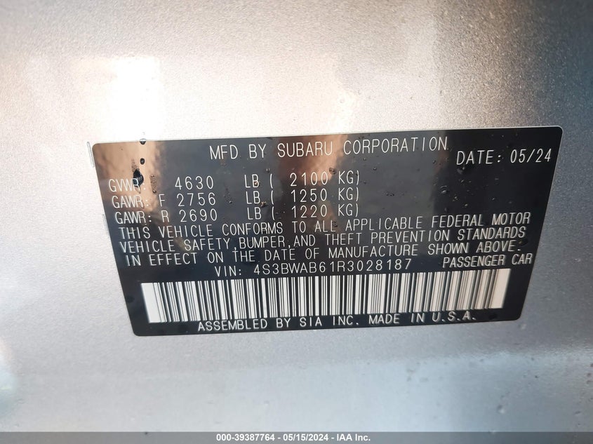 2024 SUBARU LEGACY - 4S3BWAB61R3028187