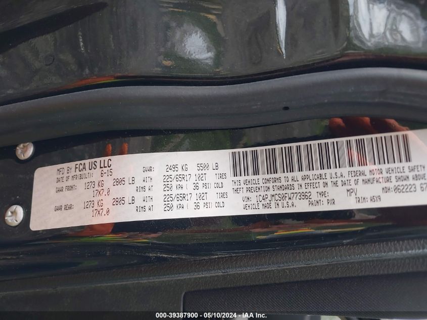 2015 Jeep Cherokee Latitude VIN: 1C4PJMCS0FW773962 Lot: 39387900