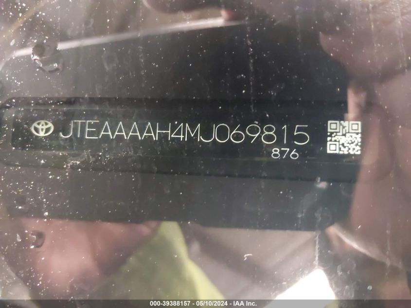 2021 Toyota Venza Xle VIN: JTEAAAAH4MJ069815 Lot: 39388157